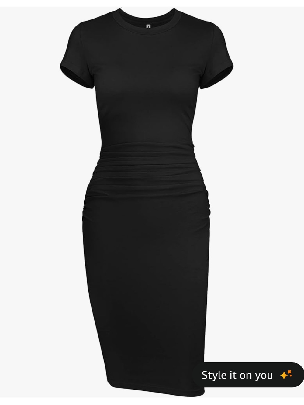 Women’s Black Ruched Waist Midi T-Shirt Dress